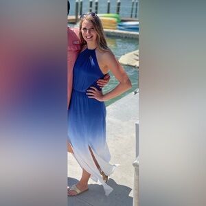 Blue Ombre’ Halter Maxi Dress